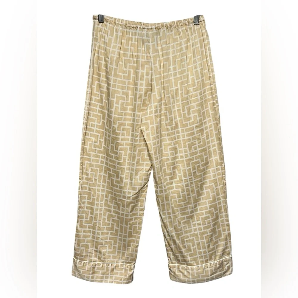 Natori 100% Cotton Pajama Pants XS Beige White Geometric Drawstring Loungewear